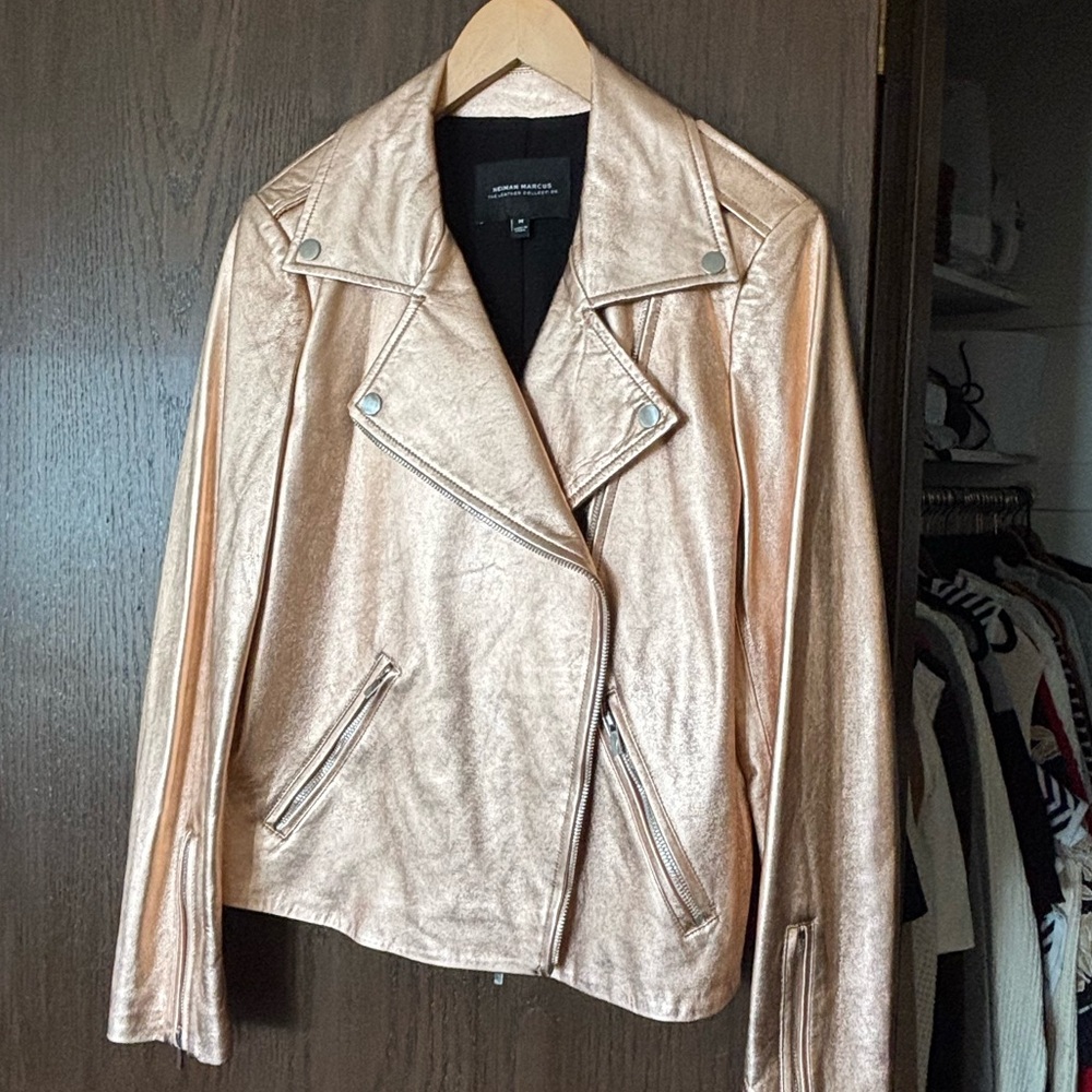 Neiman Marcus The Leather Collection rose gold moto jacket